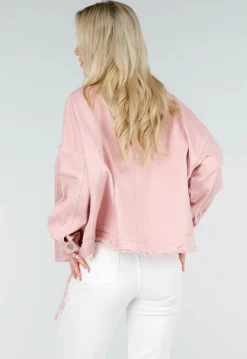 Roze Denim Jas met Klepzakken en Trekkoord