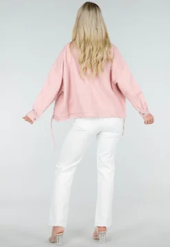 Roze Denim Jas met Klepzakken en Trekkoord