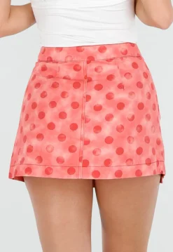 Roze Denim Rok met Rode Stippen en Overslag Sluiting