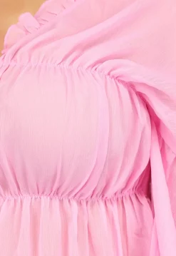 Roze Doorschijnende Blouse met Strikdetail
