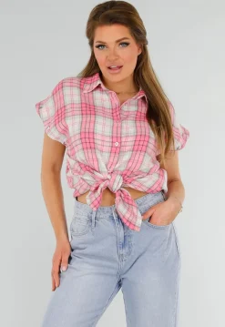 Roze en Wit Geruite Houthakkers Blouse met Ruiten