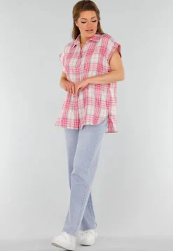 Roze en Wit Geruite Houthakkers Blouse met Ruiten