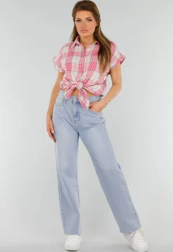 Roze en Wit Geruite Houthakkers Blouse met Ruiten