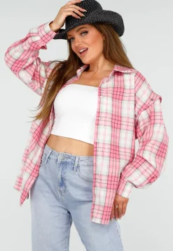Roze en Wit Geruite Houthakkers Blouse met Ruiten