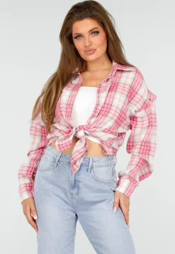Roze en Wit Geruite Houthakkers Blouse met Ruiten