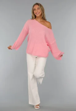 Roze Gebreide Oversized Trui