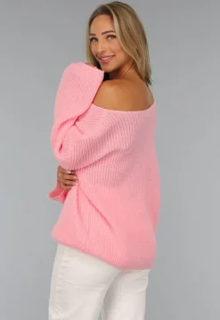 Roze Gebreide Oversized Trui
