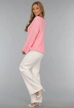 Roze Gebreide Oversized Trui