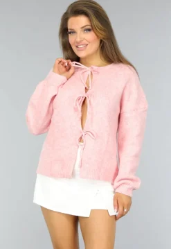 Roze Gebreid Strikjes Vest