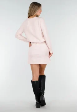 Roze Gebreid Vest met Lange Mouwen en Knoopsluiting