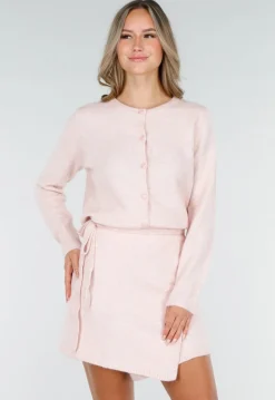 Roze Gebreid Vest met Lange Mouwen en Knoopsluiting
