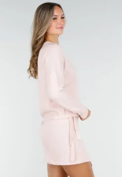 Roze Gebreid Vest met Lange Mouwen en Knoopsluiting