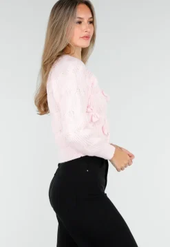 Roze Gebreid Vest met Strikdetails en Knopen