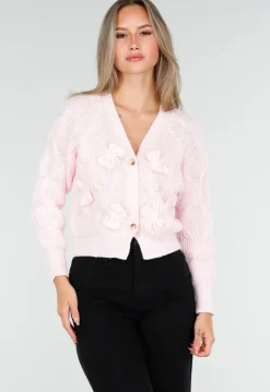 Roze Gebreid Vest met Strikdetails en Knopen
