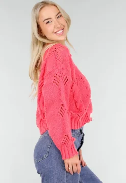 Roze Gebreid Vest met V-Hals en Knoopsluiting