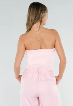 Roze Geribde Bandeau Top met Stretch