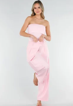 Roze Geribde Bandeau Top met Stretch