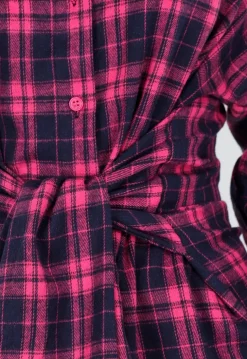 Roze Geruite Blouse Jurk met Tailleband