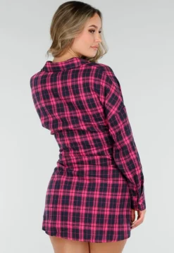 Roze Geruite Blouse Jurk met Tailleband