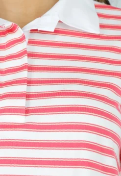 Roze Gestreepte Polo T-shirt met Kraag en Korte Mouwen