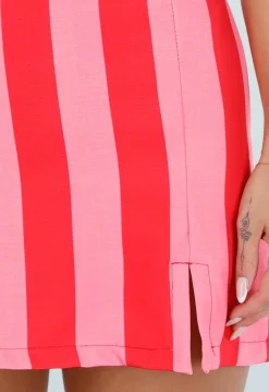 Roze Gestreepte Skort met Ingebouwd Broekje