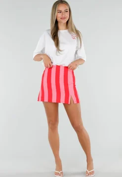 Roze Gestreepte Skort met Ingebouwd Broekje