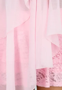 Roze Halter Bandeau Top met Asymmetrische Volants en Striksluiting