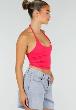 Roze Halter Sport Top met Verstelbaar Halterbandje, Uitneembare Pads en Stretch