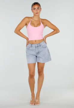 Roze Halter Sport Top met Verstelbaar Halterbandje, Uitneembare Pads en Stretch
