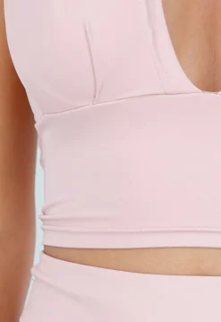 Roze Haltertop met Diepe V-Hals en Stretch in Korte Fit