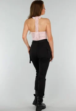 Roze Kanten Stretch Haltertop met Striksluiting