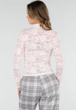 Roze Kanten Top met Lange Mouwen en Stretch