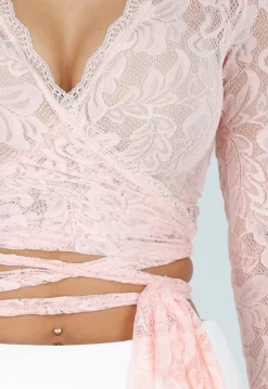Roze Kanten Wikkel Top met Lange Mouwen