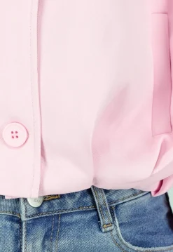 Roze Kort Jasje met Pofmouwen en Knoopsluiting