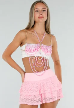 Roze Kralen Bodychain met Goudkleurige Kettingen en Hanger