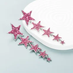 Roze Lange Sterren Oorhangers
