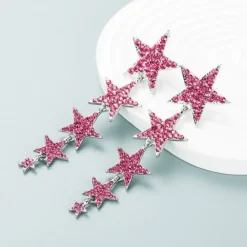 Roze Lange Sterren Oorhangers