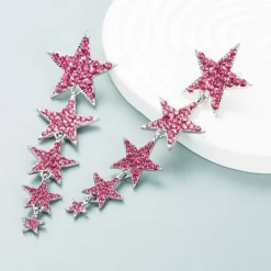 Roze Lange Sterren Oorhangers