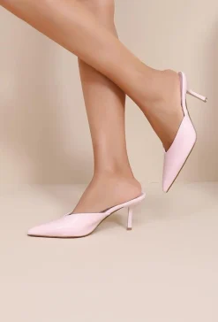 Roze Lederlook Muiltje Pumps met Puntneus en Lage Hak
