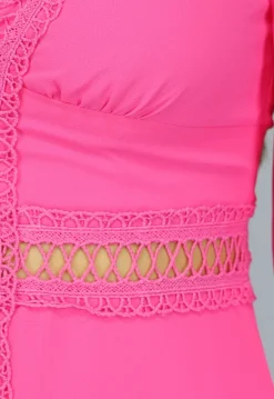 Roze Longsleeve Boho Jurk met Ruches