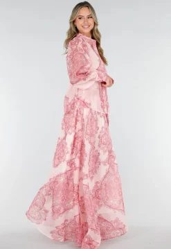 Roze Maxi Rok met Paisley Print en Strikceintuur
