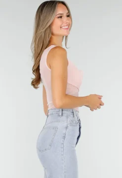 Roze Mesh Crop Top met Rimpeldetail en Stretch