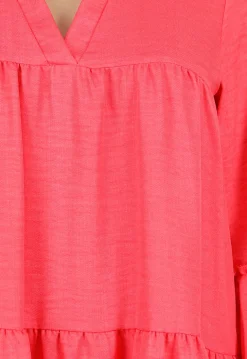 Roze Midi Jurk met V-hals en Ruffle Details