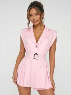 Roze Mouwloze Blazer Playsuit met Ceintuur