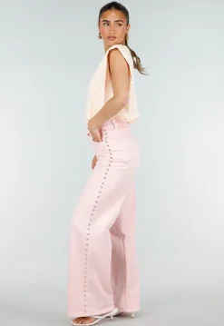 Roze Mouwloze Top met Gele Stippen en Schoudervulling