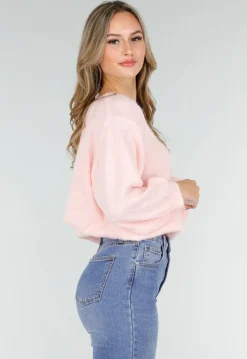 Roze One Shoulder Trui met Wijde Mouwen in Zachte Stof