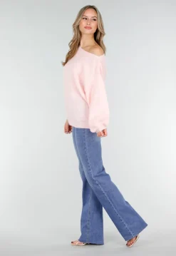 Roze One Shoulder Trui met Wijde Mouwen in Zachte Stof