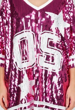 Roze Oversized Pailletten Jersey Top met V Hals