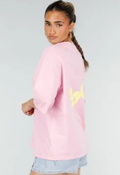 Roze Oversized T-shirt met Korte Mouwen en Backprint