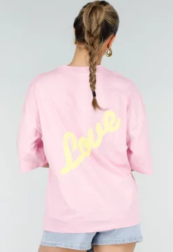 Roze Oversized T-shirt met Korte Mouwen en Backprint